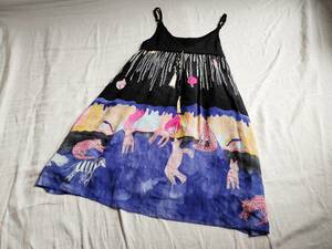 美品 TSUMORI CHISATO ツモリチサト ワンピース 異素材切替 総柄 ポップアート プリント シルク シフォンスター 星 アニマル レディース★3