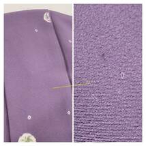 極上　正絹　小紋　紫　丸紋　小さい花模様　裄64　身丈157　中古品_画像3