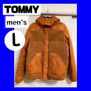 tommy ダウンジャケット　レザージャケット　キャメル　ブラウン　トミー レザーダウンジャケット