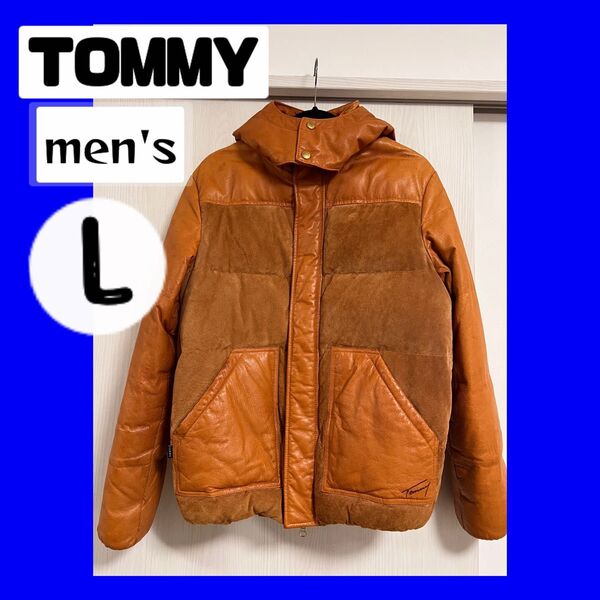 tommy ダウンジャケット　レザージャケット　キャメル　ブラウン　トミー レザーダウンジャケット