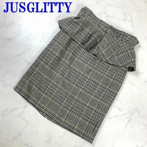 ジャスグリッティー タイトスカート へプラム チェック 茶色 JUSGLITTY ウール 裏地あり ブラウン ベージュ ひざ丈 取り外し可能 ２ C5008