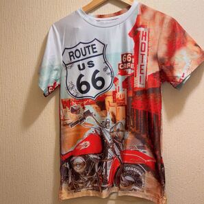 新品★ライトブルー★モーターサイクル&ルート66★Tシャツ★ユニセックス★M