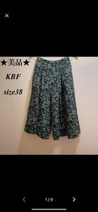 美品★KBF★ネイビー★ボタニカル総柄ワイドパンツ★ガウチョパンツ★38★ワイドパンツ ガウチョパンツ スカートパンツ 