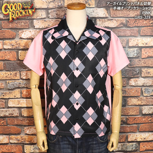 【L】GOOD ROCKIN' グッドロッキン アーガイルプリントパネル切替半袖オープンカラーシャツ PINK GRS-329 ロカビリー ロックンロール