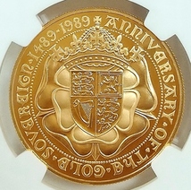 1989年 イギリス エリザベス2世 ソブリン発行500年記念 2ソブリン 2ポンド プルーフ金貨 NGC PF70 UC チューダーローズ アンティークコイン_画像8