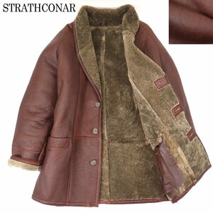 【しっとり毛皮！】美品 STRATH CONAR ストラスコナー 羊革 ムートン ショールカラー ランチコート ダブルフェイス L【相場価格￥110,000】