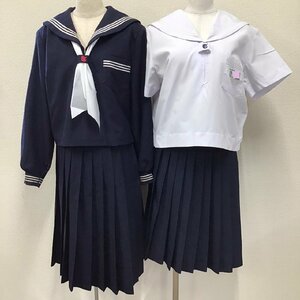 O553 (中古) 兵庫県 竜山中学校 セーラー服 上下5点セット /M/W63/白3本ライン/スカーフ/NIKKE/冬服/夏服/制服/中学校/女子学生/学生服