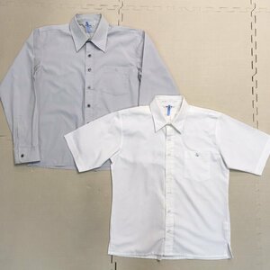 AT82-3(中古) 栃木県 さくら清修高校 男子ワイシャツ 2点セット /指定品/M/SCHOOL ROAD/長袖/半袖/グレー/白/制服/学生服/中学校/男子学生