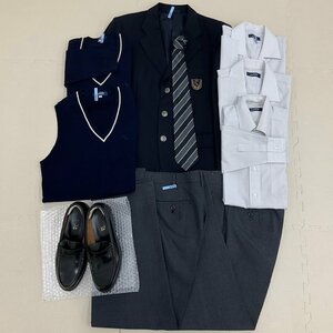 UT298-2 (中古) 栃木県 矢板中央高校 男子学生服 10点セット /小さめ/S/M/W67/ブレザー/セーター/ベスト/シャツ/ズボン/ネクタイ/靴/夏冬/