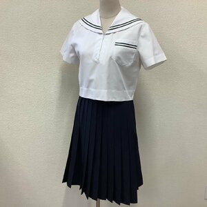 (Y)I951 (中古) 山形県 校名不明 2点セット /L/W70/セーラー/スカート/緑2本/Matsuzakaya/夏服/制服/中学/高校/学生服/女子学生