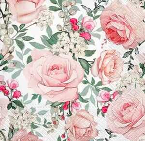 【即決】ペーパーナプキンバラ売り1枚から ランチサイズ 【PAW】ピンクの薔薇 白い花