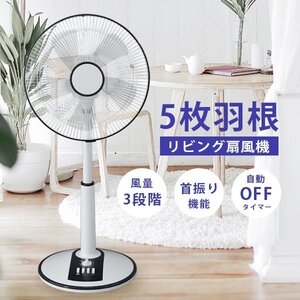 リビング扇風機 ACモーター 安い ボタン式 5枚羽根 タイマー付き 左右首振り 角度調整 風量3段階