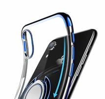 iPhone XR ケース 【ブルー】 スマホリング リング付きケース 透明 リング付きクリアケース ソフト TPU マグネット式車載ホルダー対応_画像2