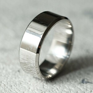 指輪 サージカルステンレス 8mm幅 平打ち 鏡面仕上 光沢 シャイニー リング 316L メンズ レディース 結婚指輪 安い シンプル 【13号】