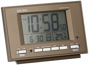 セイコー クロック 目覚まし時計 自動点灯 電波 デジタル カレンダー 温度 表示 夜でも見える 茶 メタリック SQ778B SEIKO