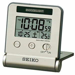 セイコー クロック 目覚まし時計 トラベラ 電波 デジタル 自動点灯 カレンダー 温度 表示 薄金色 SQ772G SEIKO