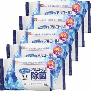 レック アラクリーネ アルコール配合 99%除菌 ウェットシート 60枚入×5個 【激落ちくん】/ 日本製 /身のまわり品をサッと除菌/ 手指の