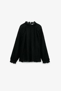 【美品】ZARA ザラトップス カットソー レーストップス ブラウス シースルー ドット ブラック 黒 S