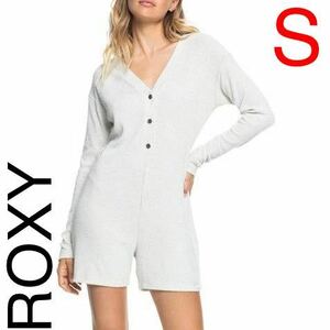 ロキシー　ロンパース　長袖　リブ　カットソー　グレー　ROXY レディースSサイズ　美品　ルームウェア　ワンピース