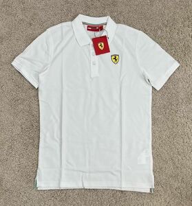 ★送料無料★Ferrari Mens Classic Polo Shirt フェラーリ オフィシャル ポロシャツ 半袖 ホワイト Sサイズ