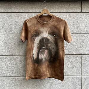 USED USA古着 タイダイ プリントTシャツ ドッグ 犬 アニマルプリント 大判プリント THE MOUNTAIN ブラウン 茶色 絞り染め YOUTH Lサイズ