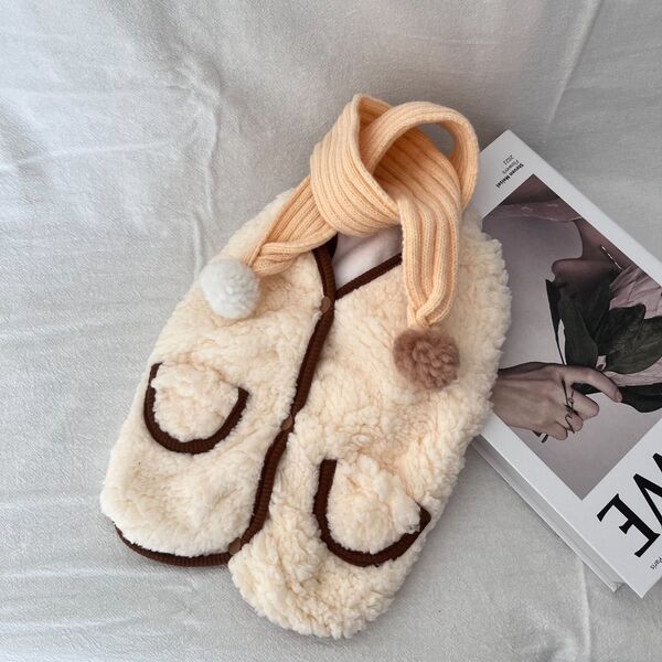 【新品】マフラー付きボアベスト 犬服 オフホワイト ブラウン 秋冬