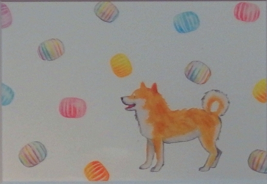 可愛い柴犬の画家 村田なつか額付ミニアート ｢しばいぬとおやつ 柴犬とてまり飴｣生産終了品, 在庫限りです｡, 美術品, 絵画, その他