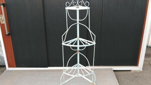  antique flower stand car Be stand for flower vase iron made light blue Showa Retro 3 step 