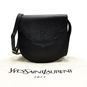 送料無料 美品 イヴサンローラン YVES SAINT LAURENT ショルダーバッグ ポシェット 鞄 レザー 黒系 レディース