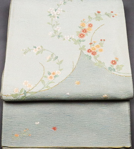 お洒落訪問着用 袋帯 正絹 縫い取り桜 菊 F5173 美品 中古 着物 レディース Mサイズ オールシーズン 送料無料