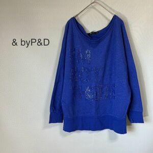 *& by P&D Pinky and Diane Stone attaching sweat blue reverse side wool sweat do Le Mans sleeve sweat lady's size 38