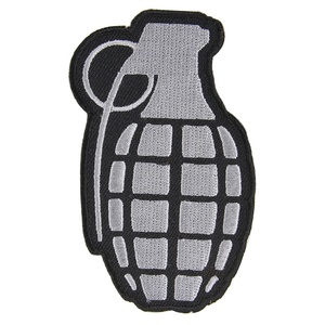 ミリタリーパッチ 手榴弾 グレネード アイロンシート付 ミリタリーワッペン アップリケ Grenade シルバー スリーブバッジ