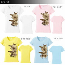 (M)ホワイト【tf040】シックハイビスカス柄セピアプリント　フラダンスメール便発送Tシャツ半袖送料無料ハワイ・フラ_画像4