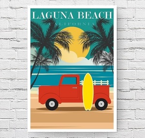 インテリアポスター アメリカン カリフォルニア イメージアート ラグナビーチ LAGUNA California A1サイズ(594×841mm) ai4