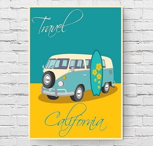 インテリアポスター アメリカン カリフォルニア イメージアート ワゴンカー&サーフボード California A1サイズ(594×841mm) ai1