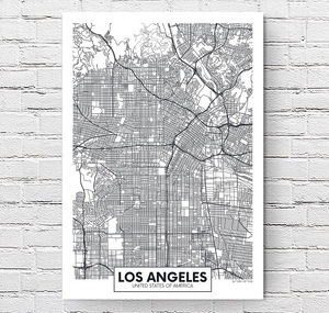 【フレーム付-白-】インテリアポスター アメリカン ロスアンゼルス 地図 アートポスター A3サイズ(297×420mm) as1