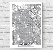 【フレーム付-黒-】インテリアポスター アメリカン ロスアンゼルス 地図 アートポスター A3サイズ(297×420mm) as1_画像1