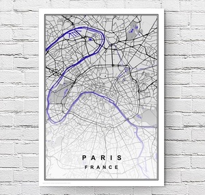 インテリアポスター フランス パリ 地図 アートポスター Paris City Map A1サイズ(594×841mm) ai2