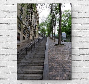 【フレーム付-黒-】インテリアポスター フランス パリの風景 サクレ クール寺院へと続く階段 A3サイズ(297×420mm) as8