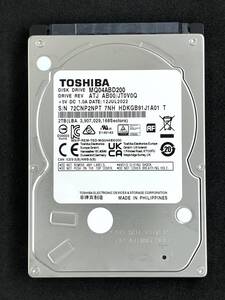 【送料無料】 ★ 2TB ★ TOSHIBA / MQ04ABD200 【使用時間:7h】 2022年製 新品同様 2.5インチ内蔵HDD 9.5mm厚/SATA/5400rpm 東芝