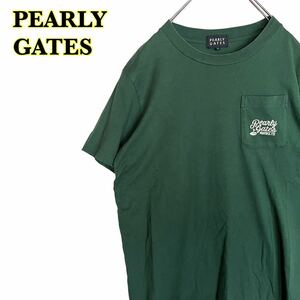 PEARLY GATES パーリーゲイツ　半袖Tシャツ　胸ポケット　ロゴ刺繍　グリーン　4サイズ　【AY1069】