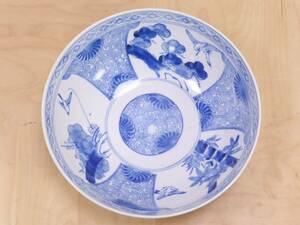 時代物 印判 大皿 ★ 蛇の目 松竹梅 花鳥風月 陶器 ★ 食器 蔵出し【高さ8cm×直径24cm】