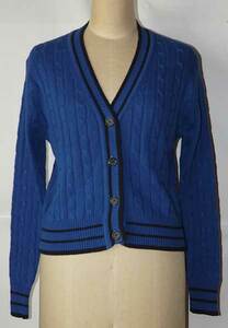  cotton 100% cable - braided lady's long sleeve V cardigan RY.Blue