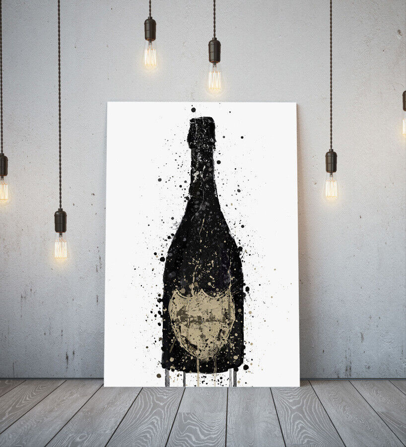 香槟香槟瓶海报高品质帆布画框画 A1 艺术面板北欧绘画抽象咖啡厅酒吧时尚, 印刷材料, 海报, 其他的