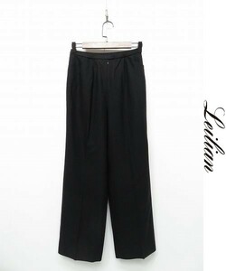 R207/美品 Leilian パンツ スラックス ウエストゴム ノータック 裾シングル ウール 9 M 黒 日本製