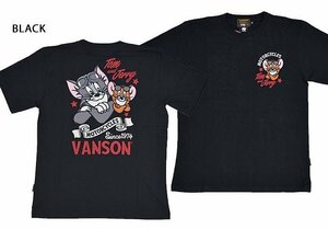 vanson×TOM＆JERRYコラボ 天竺半袖Tシャツ◆vanson ブラックMサイズ TJV-2310 バンソン ヴァンソン 刺繍 トムとジェリー