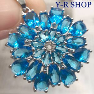  Switzerland blue topaz. . flower design gorgeous pendant top * lady's necklace silver 925 stamp color stone new goods gem Y-R wholesale 