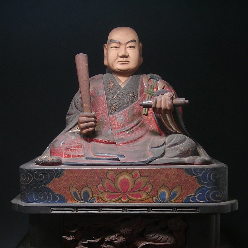ホワイトブラウン 玉顔 手彫り 日蓮聖人 40cm 極上 仏像 寺院 寄木造り