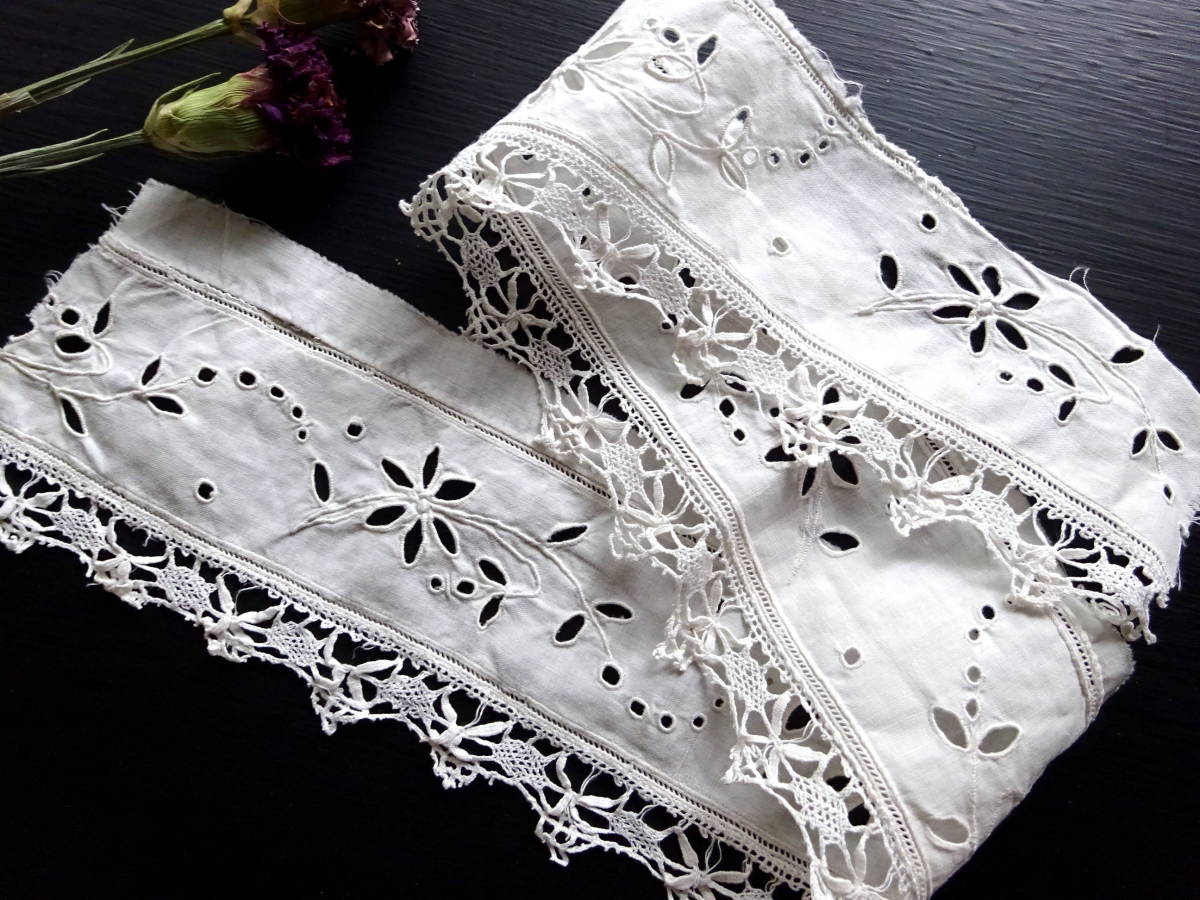 爆売りセール開催中!】 ஐフランスアンティークドロンワーク花柄刺繍