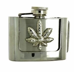 marijuana stainless belt buckle マリファナ　大麻　ヘンプ　ステンレス　ベルトバックル　フラスコタイプ　ウィスキーボトル